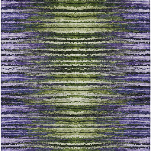 8' X 10' Purple Lilac And Lavender Striped Washable Indoor Outdoor Area Rug