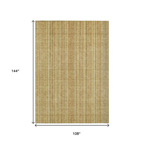 9' X 12' Wheat Gold And Beige Striped Washable Indoor Outdoor Area Rug