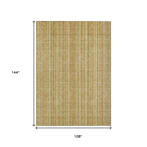 9' X 12' Wheat Gold And Beige Striped Washable Indoor Outdoor Area Rug