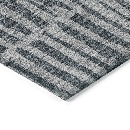 10' X 14' Charcoal And Gray Striped Washable Indoor Outdoor Area Rug
