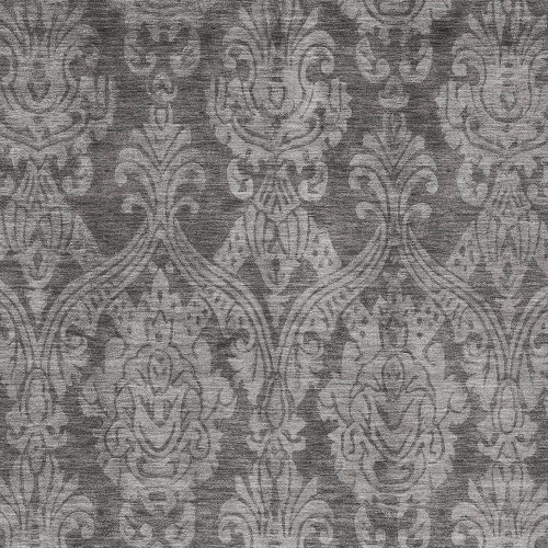 10' X 14' Gray And Pewter Damask Washable Indoor Outdoor Area Rug