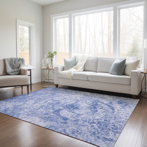 8' X 10' Blue Abstract Washable Non Skid Indoor Outdoor Area Rug