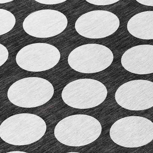 8' Black And Ivory Round Polka Dot Washable Indoor Outdoor Area Rug