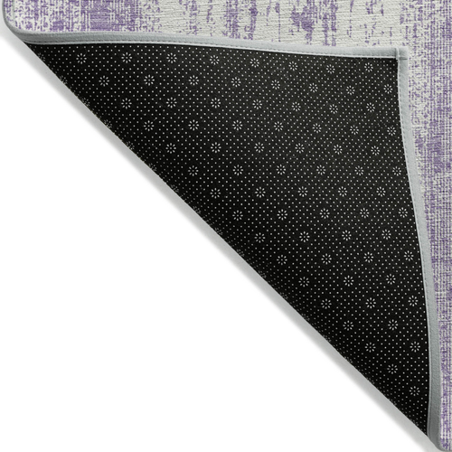 9' X 12' Purple And Ivory Striped Washable Indoor Outdoor Area Rug