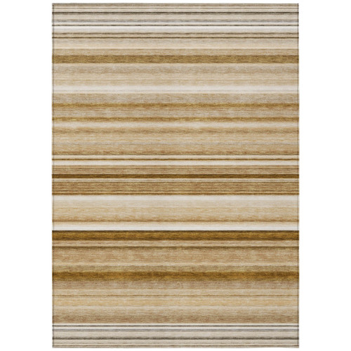 9' X 12' Chocolate Striped Washable Non Skid Indoor Outdoor Area Rug