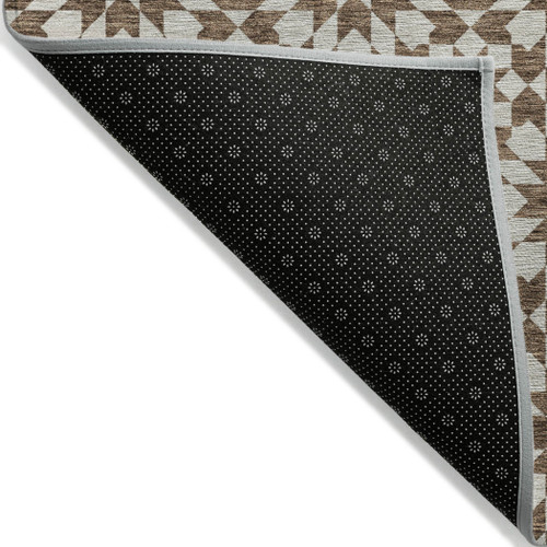 10' X 14' Chocolate Ivory And Gold Floral Medallion Washable Indoor Outdoor Area Rug