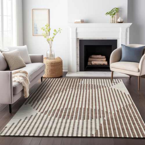 9' X 12' Brown And Beige Geometric Washable Indoor Outdoor Area Rug