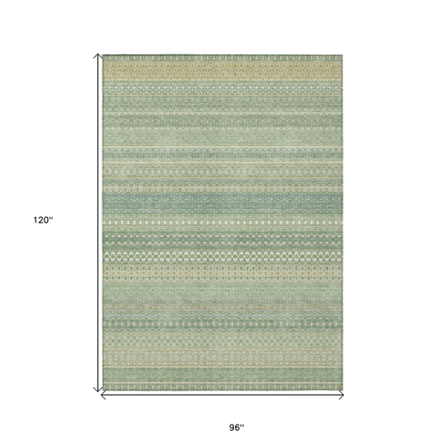 8' X 10' Artichoke Green Striped Washable Non Skid Indoor Outdoor Area Rug