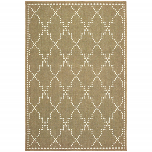 7' X 10' Tan Geometric Stain Resistant Indoor Outdoor Area Rug