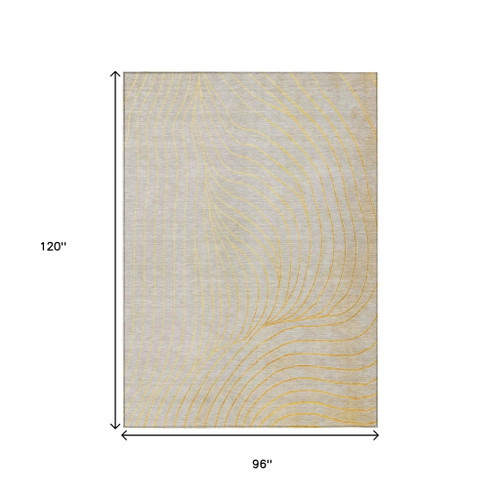 8' X 10' Gold And Silver Abstract Washable Indoor Outdoor Area Rug - Gold, Silver