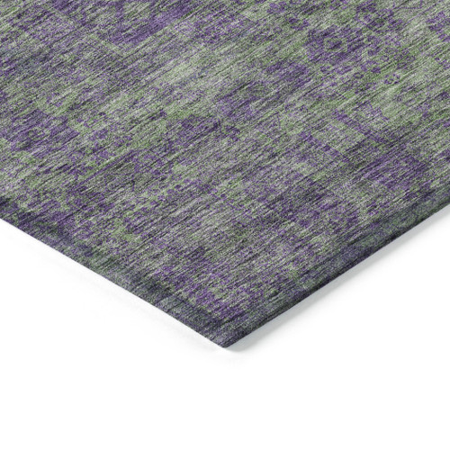 9' X 12' Fern Green And Purple Oriental Washable Indoor Outdoor Area Rug