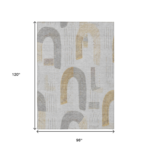 8' X 10' Silver And Gold Geometric Washable Indoor Outdoor Area Rug