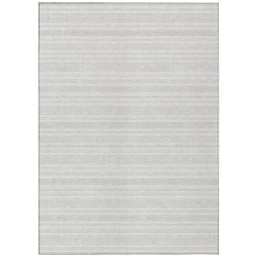 10' X 14' Ivory Striped Washable Indoor Outdoor Area Rug