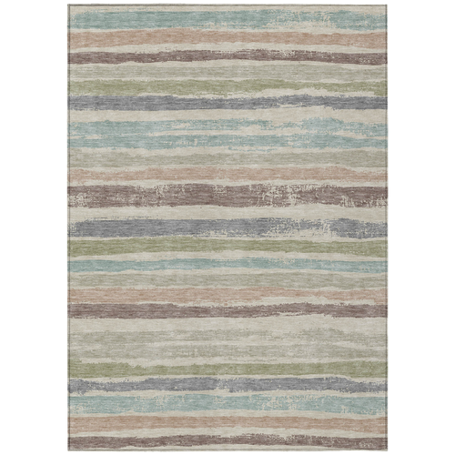 10' X 14' Beige Brown And Gray Striped Washable Indoor Outdoor Area Rug