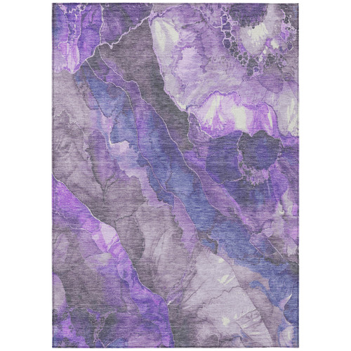 9' X 12' Lavender And Ivory Floral Washable Indoor Outdoor Area Rug - Lavender, Ivory