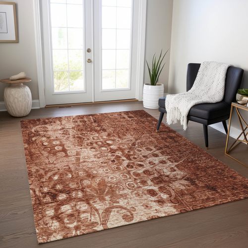 10' X 14' Orange Ikat Washable Indoor Outdoor Area Rug