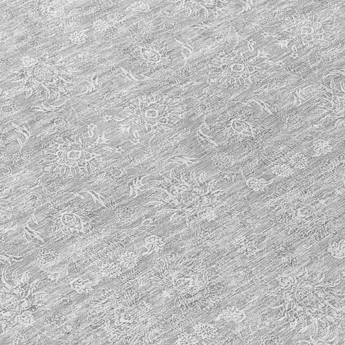 8' Silver Gray And Ivory Round Floral Washable Indoor Outdoor Area Rug