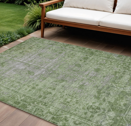 10' X 14' Fern Green Oriental Washable Indoor Outdoor Area Rug