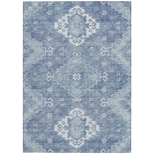 8' X 10' Navy Blue And Denim Blue Medallion Washable Indoor Outdoor Area Rug
