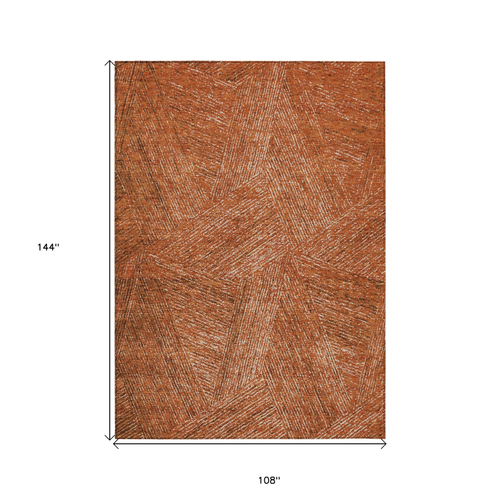 9' X 12' Copper Brown And Beige Abstract Washable Indoor Outdoor Area Rug
