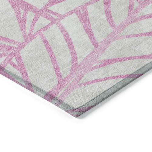 10' X 14' Pink And Beige Floral Washable Indoor Outdoor Area Rug