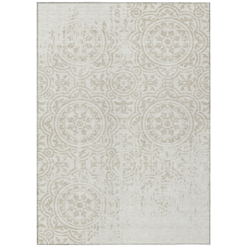 8' X 10' Ivory And Beige Medallion Washable Indoor Outdoor Area Rug