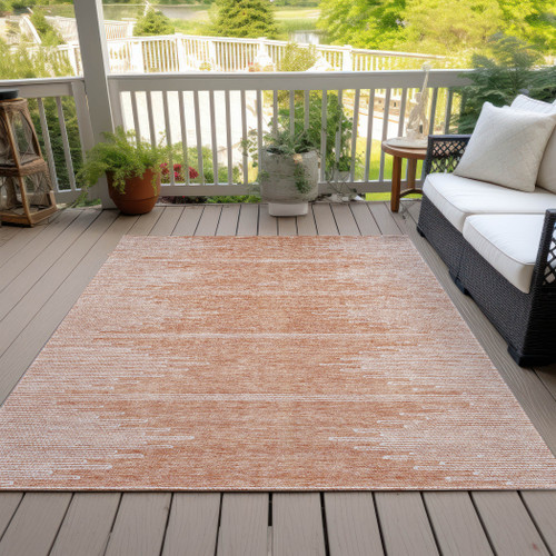 8' X 10' Salmon And Ivory Abstract Washable Indoor Outdoor Area Rug