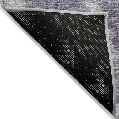 8' Purple And Gray Round Abstract Washable Indoor Outdoor Area Rug - Purple, Gray