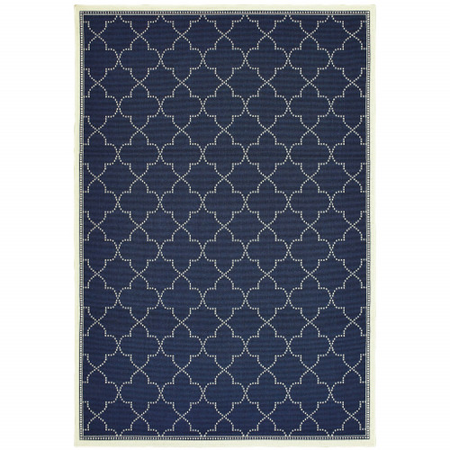 Homeroots Outdoor Navy Geometric Stain Resistant Indoor Outdoor Area Rug – 9' x 13'