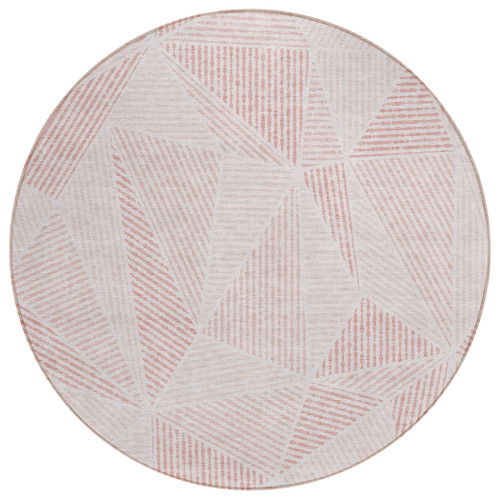 8' Blush And Pink Round Geometric Washable Indoor Outdoor Area Rug