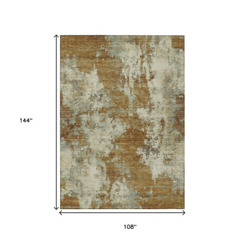 9' X 12' Terra Cotta And Beige Abstract Washable Indoor Outdoor Area Rug - Terra Cotta, Beige