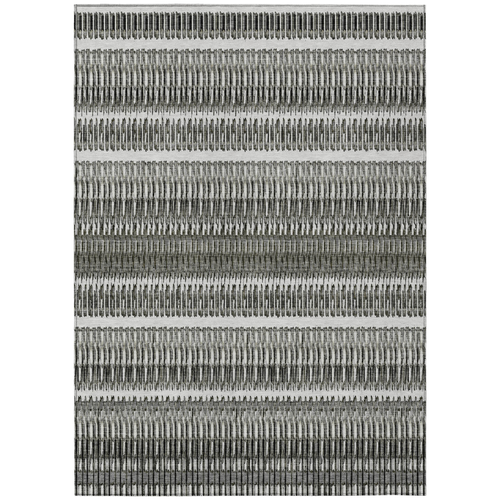 8' X 10' Gray Charcoal And Ivory Striped Washable Indoor Outdoor Area Rug