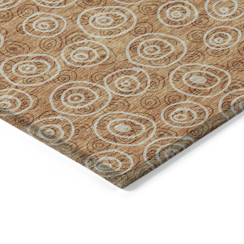 8' Terra Cotta Copper And Beige Round Geometric Washable Indoor Outdoor Area Rug