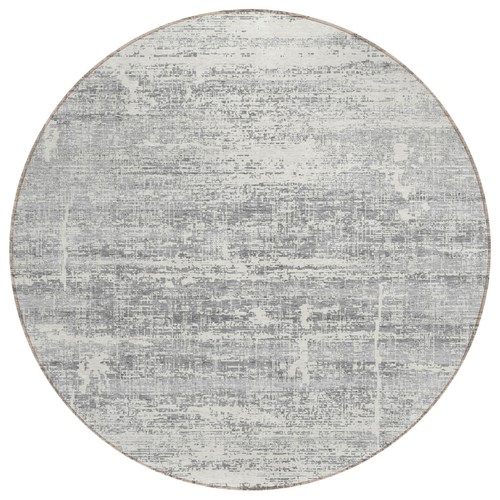 8' Silver Gray And Charcoal Round Abstract Washable Indoor Outdoor Area Rug