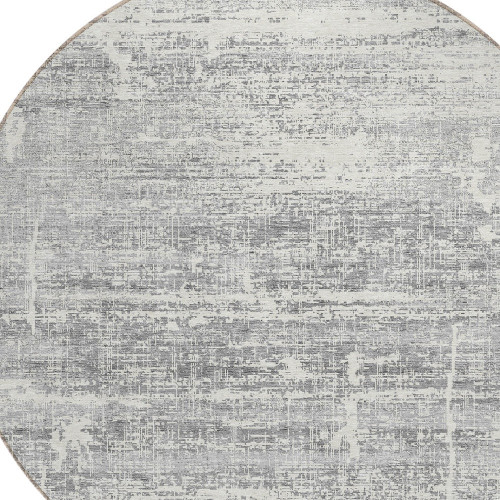8' Silver Gray And Charcoal Round Abstract Washable Indoor Outdoor Area Rug - Silver, Gray, Charcoal