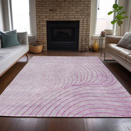 8' X 10' Blush And Silver Abstract Washable Indoor Outdoor Area Rug