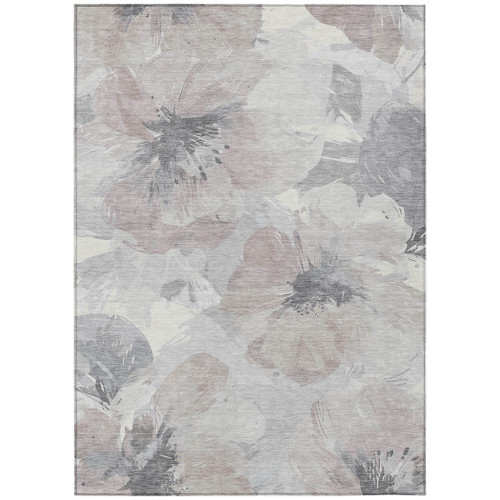 8' X 10' Taupe And Beige Floral Washable Indoor Outdoor Area Rug