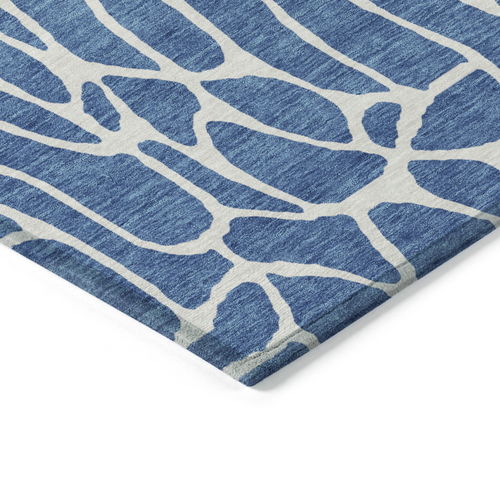9' X 12' Blue And Ivory Geometric Washable Indoor Outdoor Area Rug