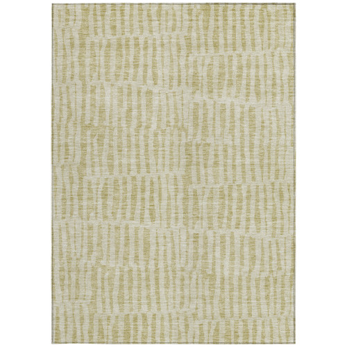 10' X 14' Beige And Tan Striped Washable Indoor Outdoor Area Rug