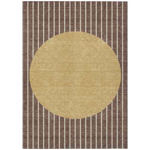 8' X 10' Brown And Beige Striped Washable Indoor Outdoor Area Rug