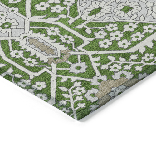 9' X 12' Green Gray And Taupe Floral Washable Indoor Outdoor Area Rug