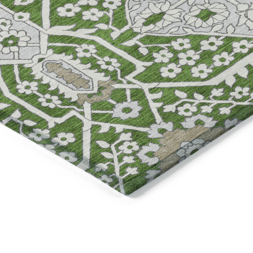 9' X 12' Green Gray And Taupe Floral Washable Indoor Outdoor Area Rug