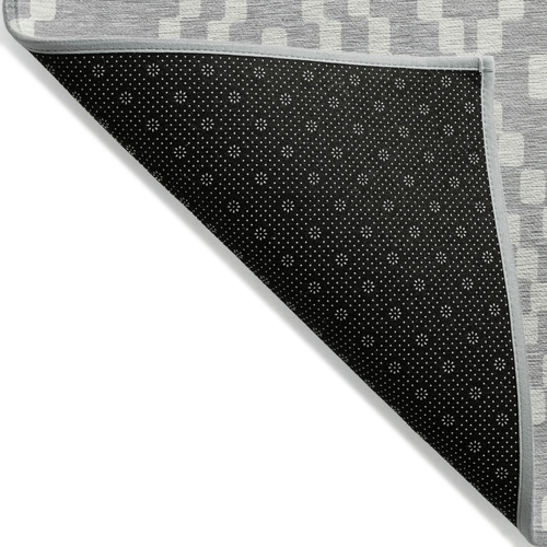 9' X 12' Silver And Ivory Geometric Washable Indoor Outdoor Area Rug
