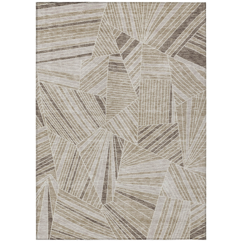 10' X 14' Beige Brown And Ivory Geometric Washable Indoor Outdoor Area Rug