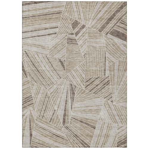 10' X 14' Beige Brown And Ivory Geometric Washable Indoor Outdoor Area Rug