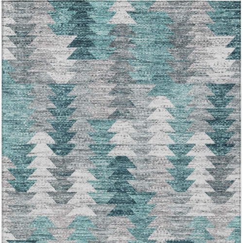9' X 12' Dark Blue Aqua And Gray Geometric Washable Indoor Outdoor Area Rug