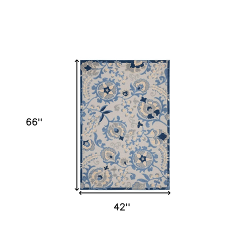 4' X 6' Blue And Gray Indoor Outdoor Area Rug