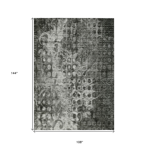 9' X 12' Charcoal Ikat Washable Indoor Outdoor Area Rug