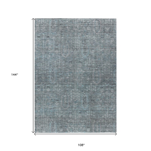 9' X 12' Teal Blue And Gray Southwestern Washable Indoor Outdoor Area Rug