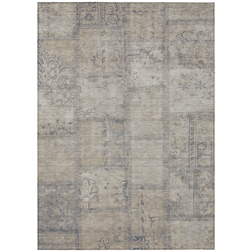 8' X 10' Beige Taupe And Brown Patchwork Washable Indoor Outdoor Area Rug